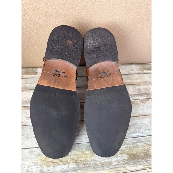 ALDO Men’s Brown Leather Ankle Boots Sz 12 Harness Buckle Zip Pre-owned Portugal - Picture 10 of 16